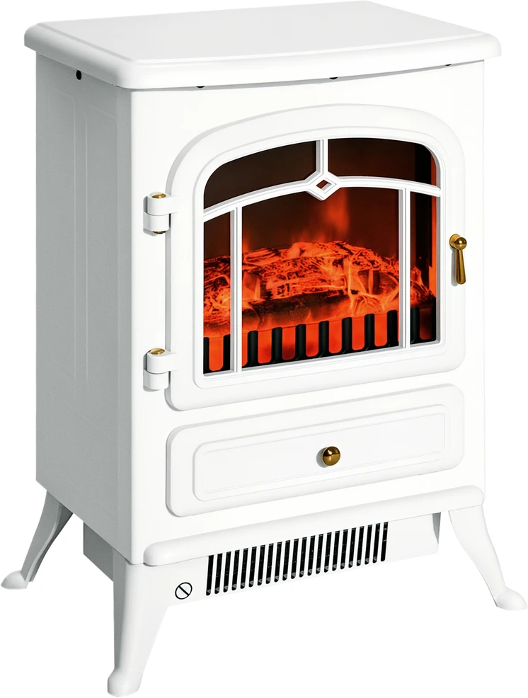 HOMCOM Elektrinis židinys Liepsnos efektas 950/1850 W Apsauga nuo perkaitimo Balta 41,5 x 28 x 54,8 cm