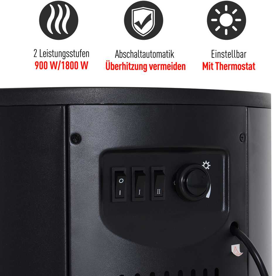 HOMCOM LED elektrinis židinys su liepsnos efektu 900/2000W 41x41x64,5cm