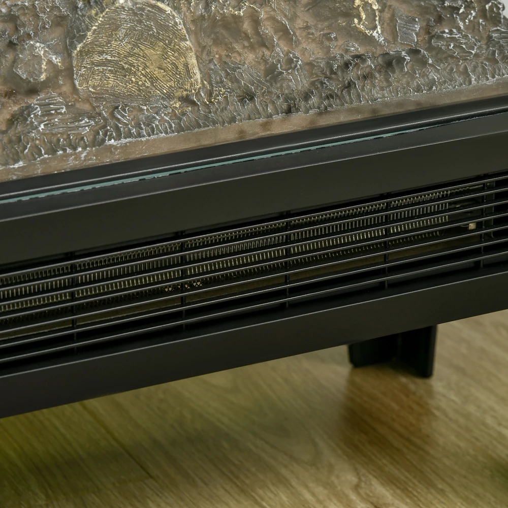 HOMCOM Elektrinis židinys, 2000 W, pastatomas su šildymu, LED 3D liepsnos efektas, 4 ryškumo lygiai, elektrinis židinys su termostatu, apsauga nuo perkaitimo, juodas