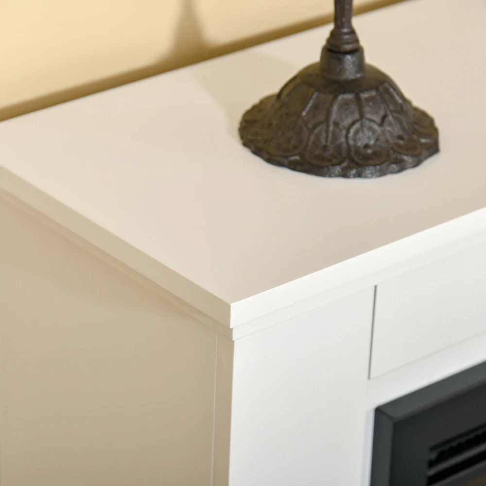 HOMCOM Elektrinis židinys, 3D LED liepsnos, nuotolinio valdymo pultas, laikmatis, MDF, baltas
