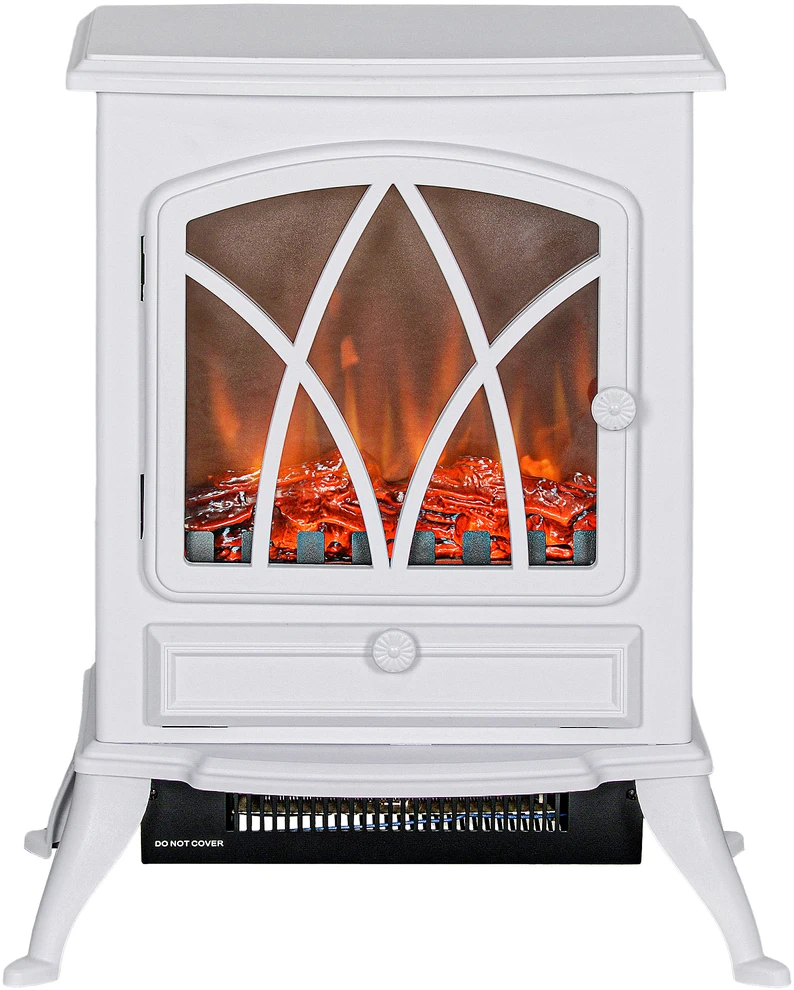 Elektrinis židinys su LED liepsnos efektu, 1000/2000 W, baltas, 45 × 28,5 × 54 cm