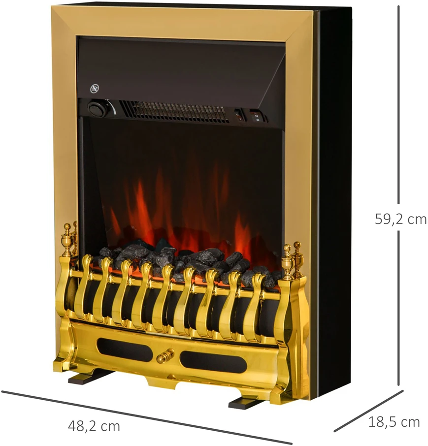 Homcom Elektrinis židinys 1000/2000W 48,2 x 18,5 x 59,2 cm - Auksinis