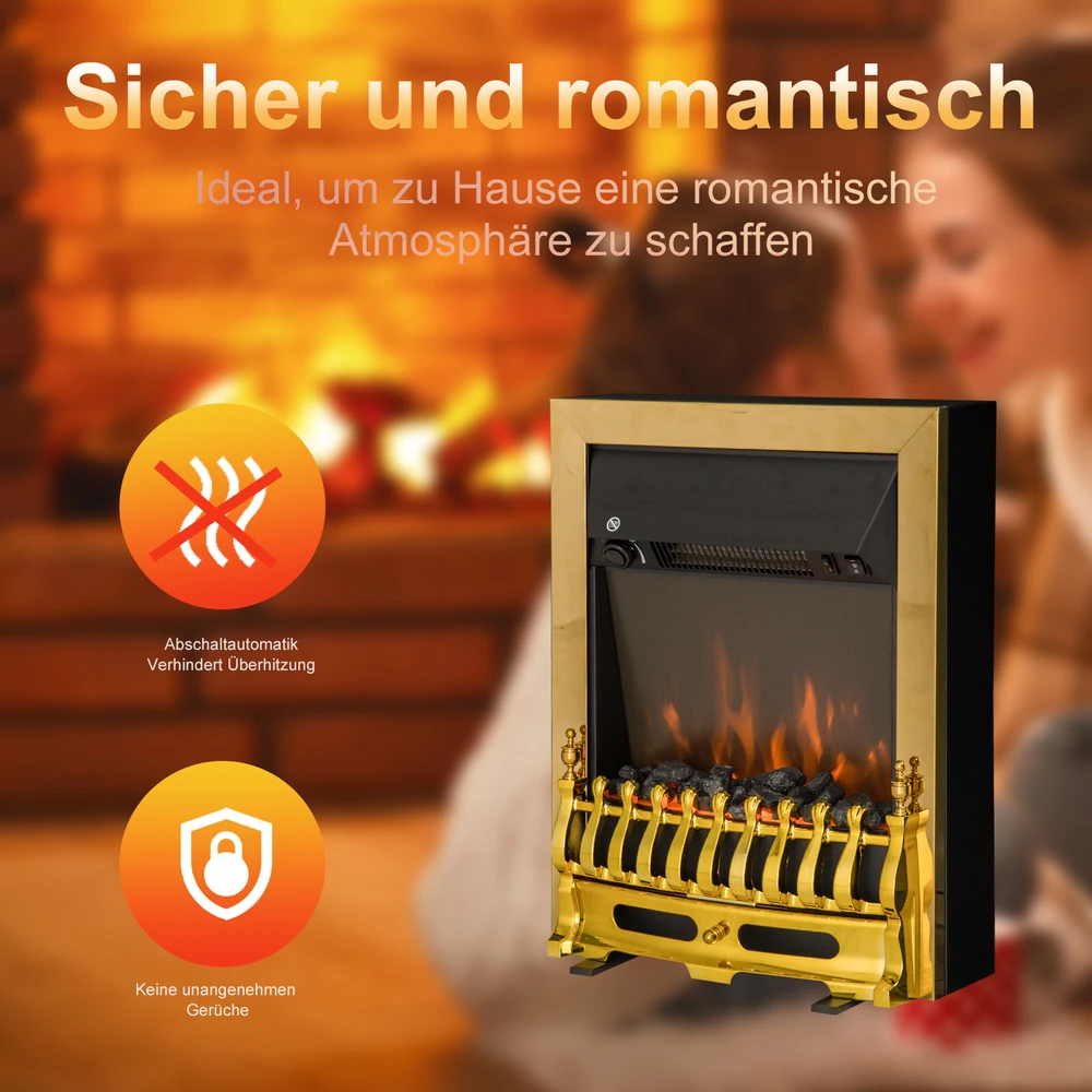 Homcom Elektrinis židinys 1000/2000W 48,2 x 18,5 x 59,2 cm - Auksinis