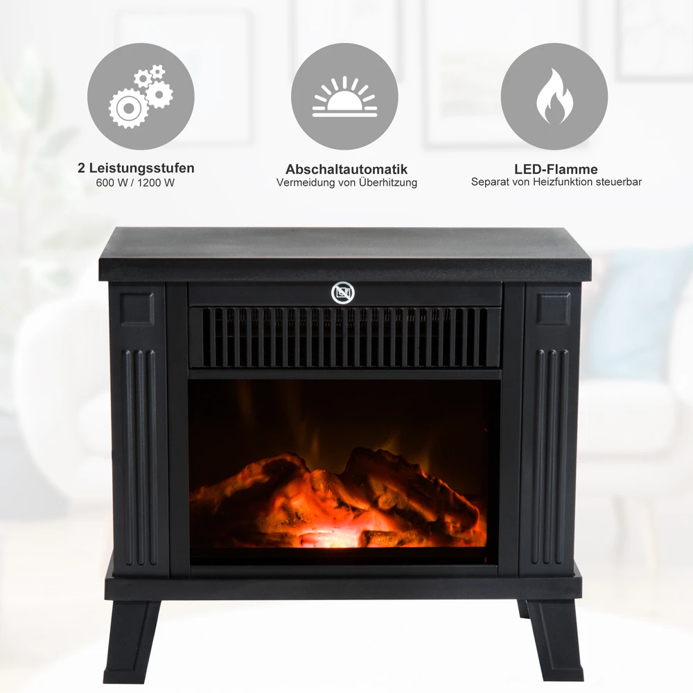 Homcom Elektrinis židinys 600/1200W, juoda, 34x17x31 cm