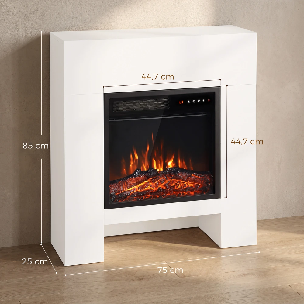 Elektrinis židinys su TV stovu ir 3D liepsnomis, baltas, 75 × 25 × 85 cm