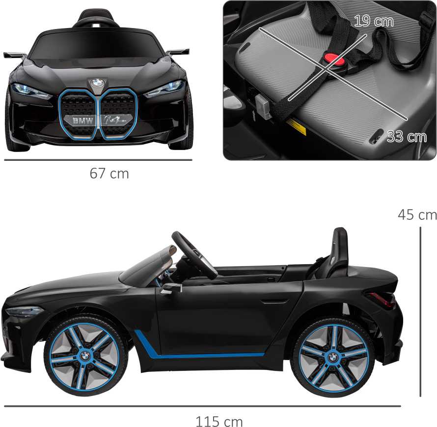HOMCOM vaikų elektrinio automobilio nuotolinio valdymo žibintai MP3 grotuvas 3-5 km/val