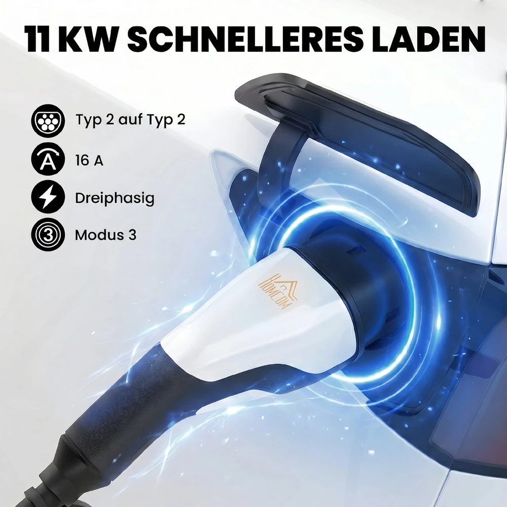 Elektromobilių įkrovimo laidas Type 2, 11 kW, juodas/baltas, 5 m