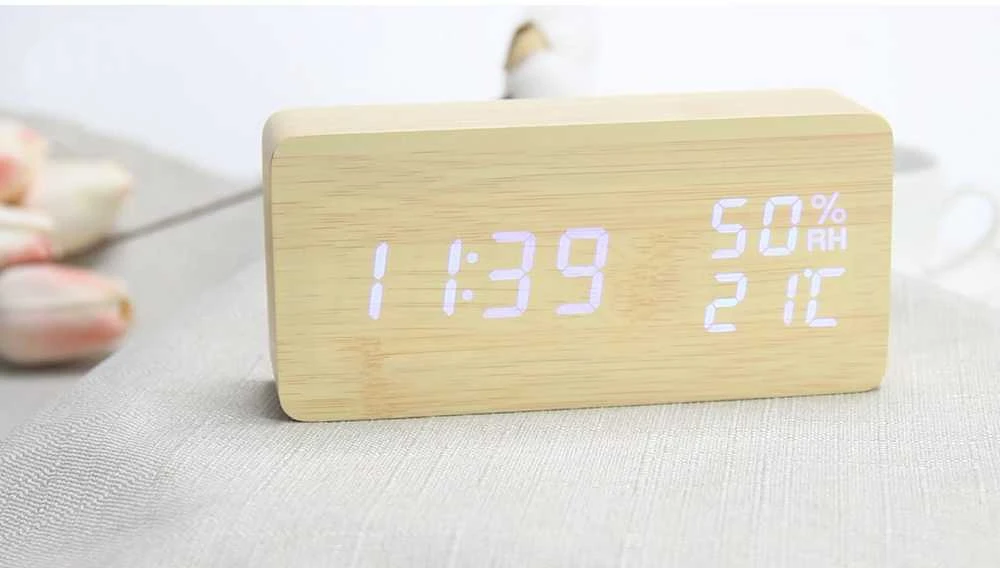 Elektroninis laikrodis su termometru ir higrometru, 15x7x4 cm