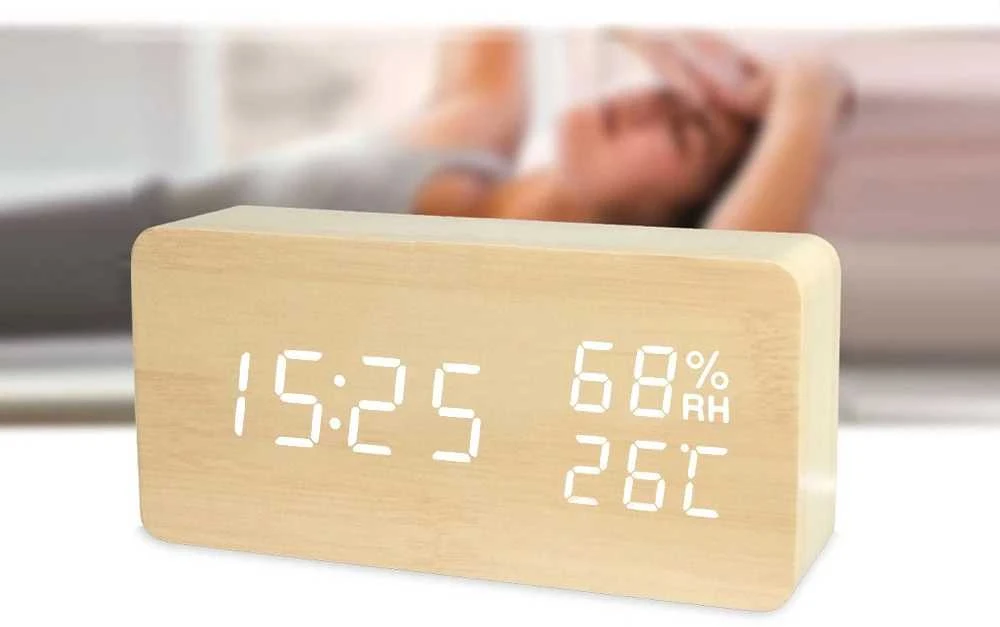 Elektroninis laikrodis su termometru ir higrometru, 15x7x4 cm