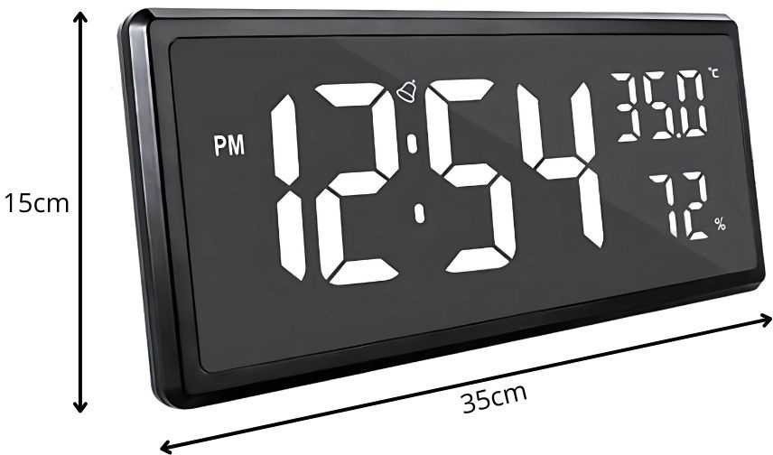 Elektroninis laikrodis-žadintuvas su LED ekranu, 15x35 cm, juodas