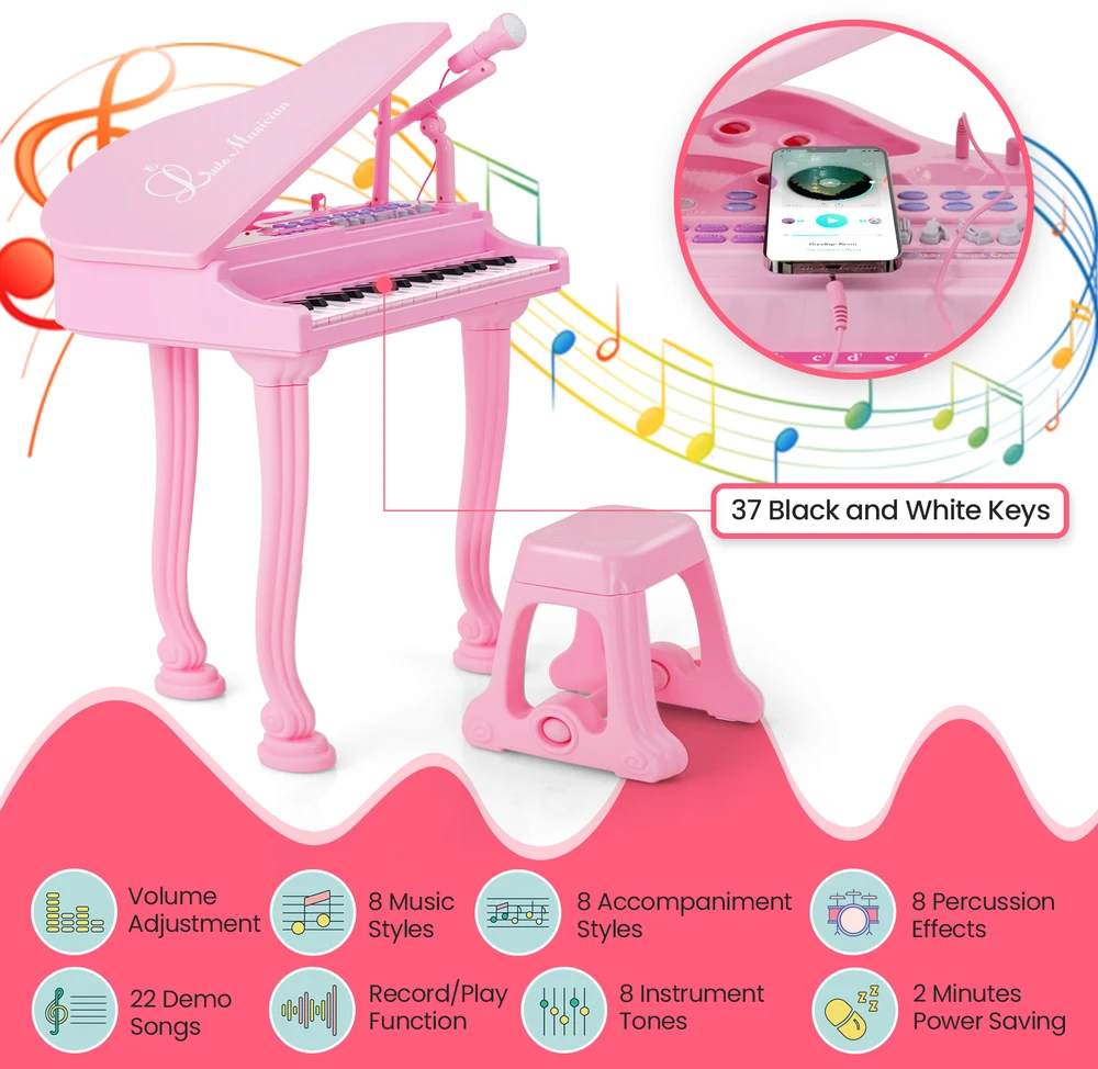 Elektroninis pianinas 37 klavišų rožinis/juodas