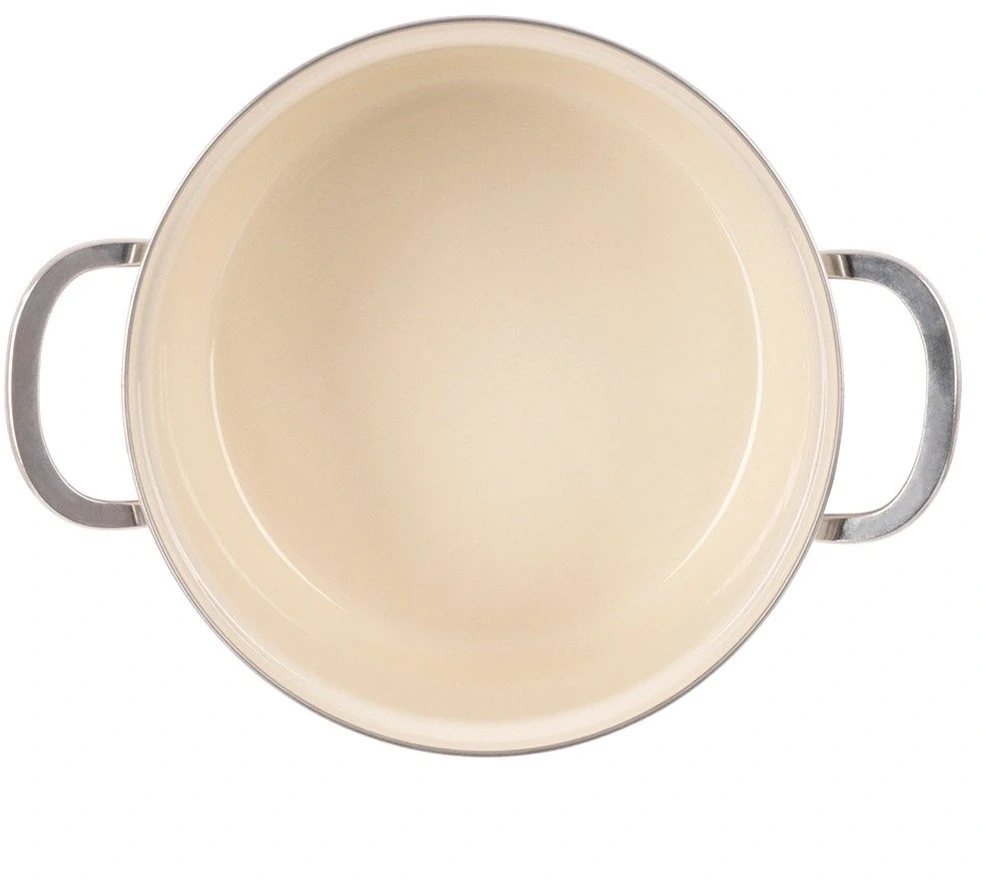 Emaliuotas puodas su gėlių raštu, kreminis, 20 cm