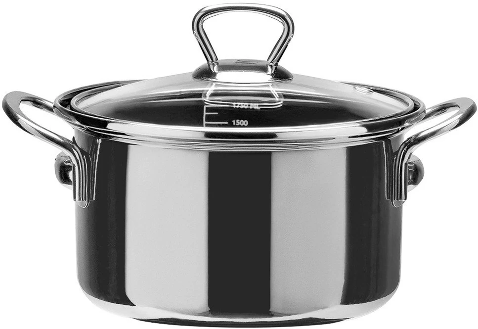 Emaliuotas puodas su stikliniu dangčiu, juodas, 18 cm, 1,75 l