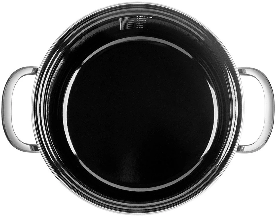 Emaliuotas puodas su stikliniu dangčiu, juodas, 18 cm, 1,75 l