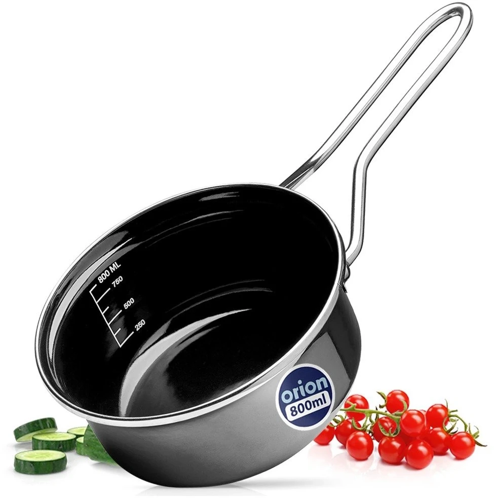 Emaliuotas puodas su vidine matavimo skale, juodas, 16 cm