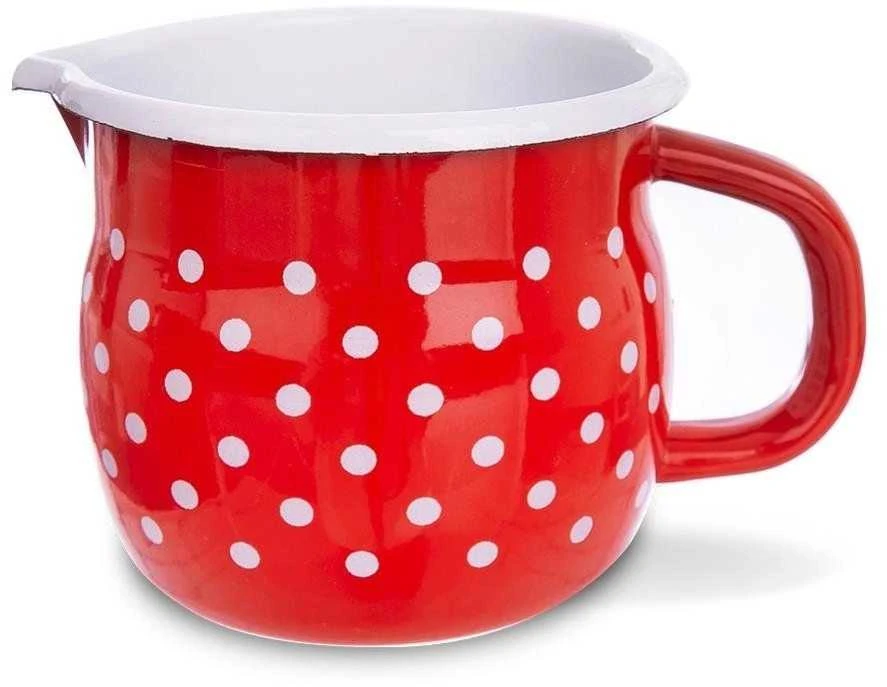 Orion emaliuotas puodelis 800 ml raudonas su žirneliais