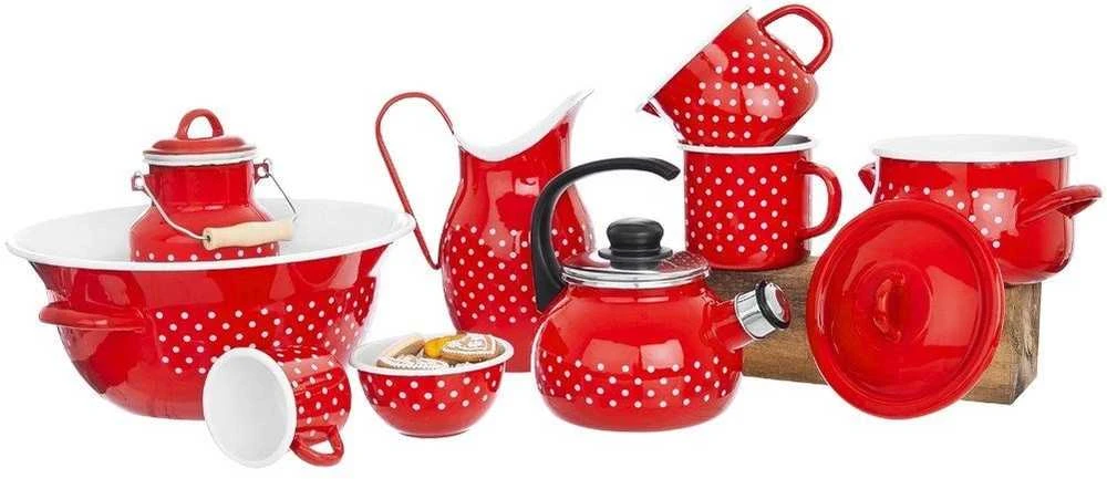 Orion emaliuotas puodelis 1,2 l raudonas su žirneliais