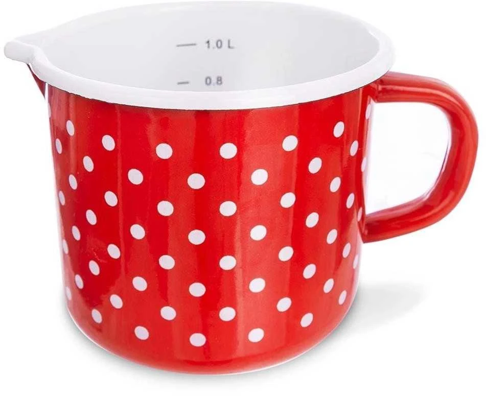 Orion emaliuotas puodelis 1,2 l raudonas su žirneliais