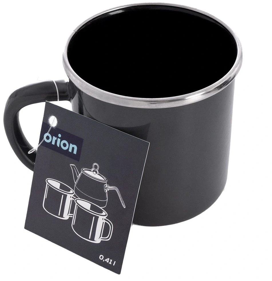 Emaliuotas puodelis su rankenėle, pilkas, 400 ml, 12 × 9 × 8,5 cm