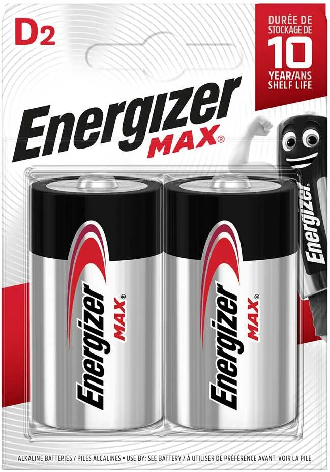 Energizer D baterijos, 2 vnt. pakuotė