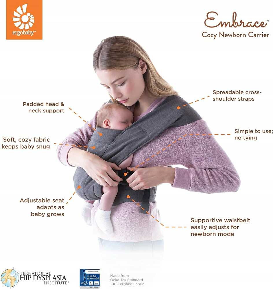 Ergobaby Embrace ergonominė nešioklė naujagimiams 3,2–11,3kg, Oxford Mėlyna, BCEMAOXBLU