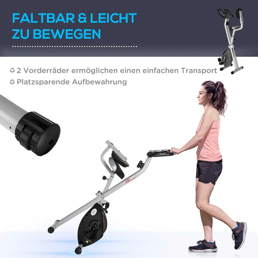 HOMCOM F-Bike treniruoklis, dviračio treniruoklis su 8 lygių magnetiniu pasipriešinimu, reguliuojamo aukščio, plieno, juodos ir pilkos spalvos, 43x97x109 cm