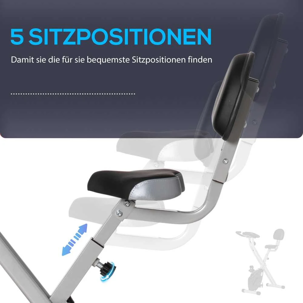 HOMCOM F-Bike treniruoklis, dviračio treniruoklis su 8 lygių magnetiniu pasipriešinimu, reguliuojamo aukščio, plieno, juodos ir pilkos spalvos, 43x97x109 cm