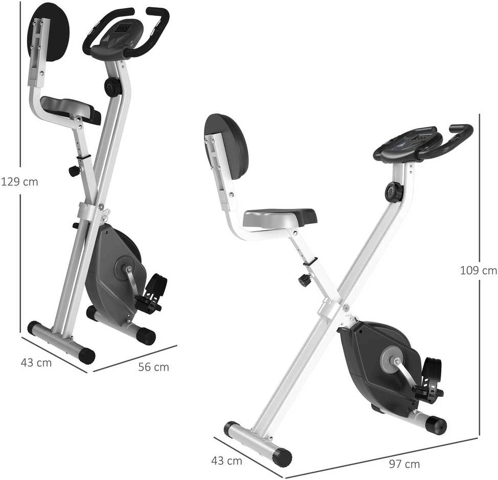 HOMCOM F-Bike treniruoklis, dviračio treniruoklis su 8 lygių magnetiniu pasipriešinimu, reguliuojamo aukščio, plieno, juodos ir pilkos spalvos, 43x97x109 cm