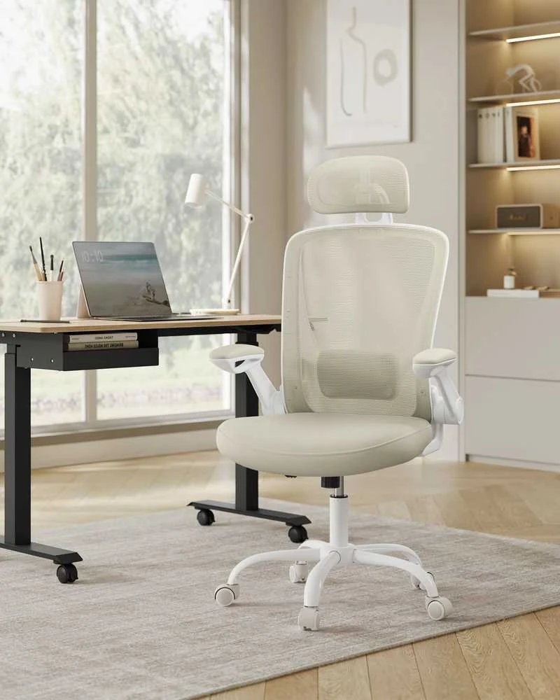 Songmics Ergonominė biuro kėdė su tinkleliu, kapučino spalvos