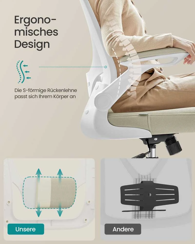 Songmics Ergonominė biuro kėdė su tinkleliu, kapučino spalvos