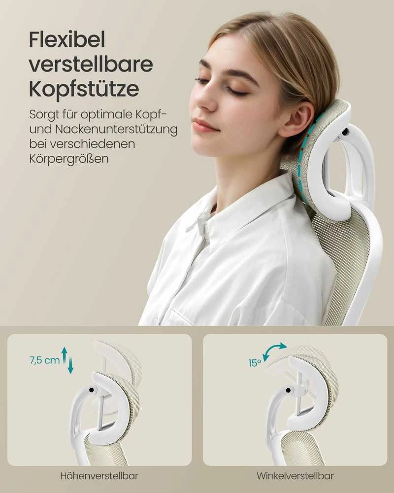 Songmics Ergonominė biuro kėdė su tinkleliu, kapučino spalvos
