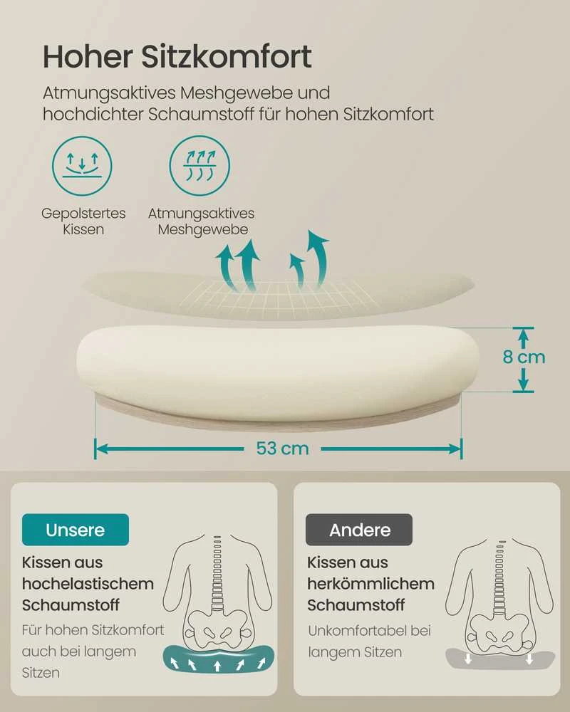 Songmics Ergonominė biuro kėdė su tinkleliu, kapučino spalvos