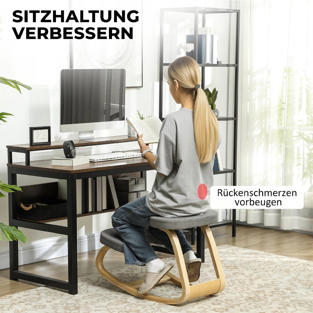 Ergonominė kelių kėdė su supamu pagrindu, pilka, 50 × 73 × 55 cm