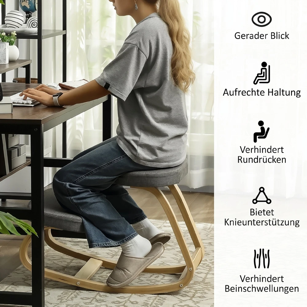 Ergonominė kelių kėdė su supamu pagrindu, pilka, 50 × 73 × 55 cm