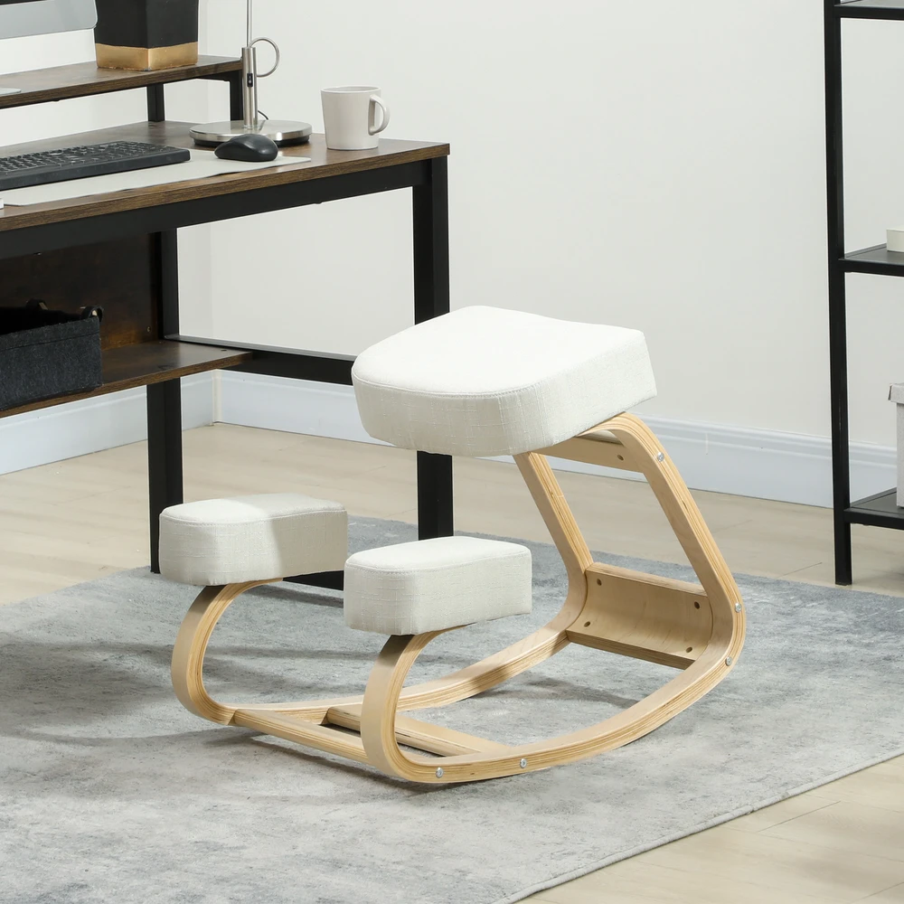 Ergonominė klūpomoji kėdė su reguliuojamu sėdynės aukščiu, kreminė balta, 51 × 69 × 58 cm