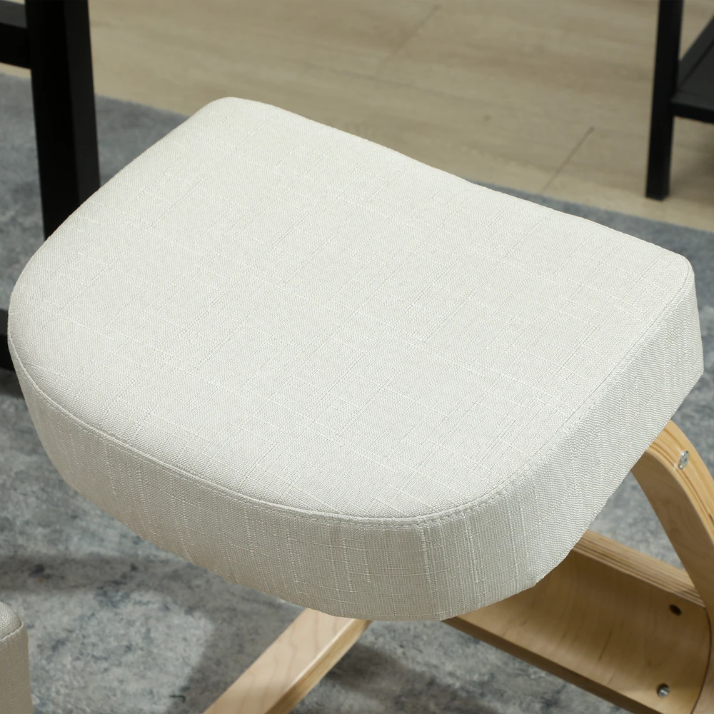 Ergonominė klūpomoji kėdė su reguliuojamu sėdynės aukščiu, kreminė balta, 51 × 69 × 58 cm