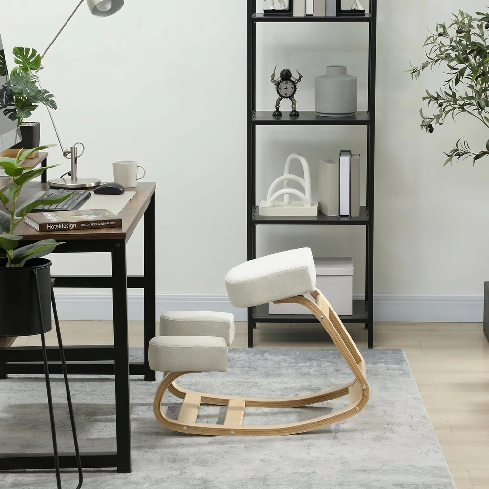Ergonominė klūpomoji kėdė su reguliuojamu sėdynės aukščiu, kreminė balta, 51 × 69 × 58 cm