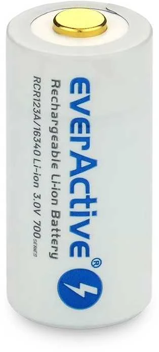 everActive USB įkraunamas RCR123A 16340 3,0V 700mAh akumuliatorius su PCM