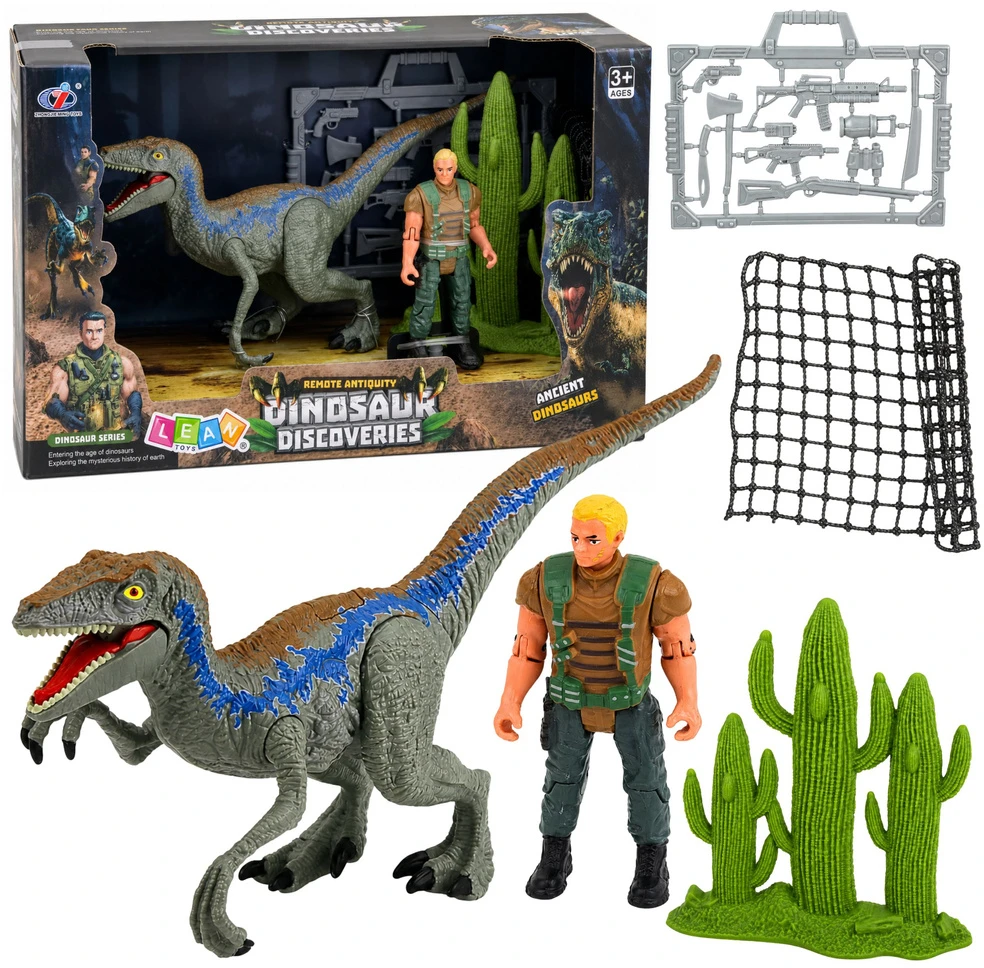 Lean Toys Rinkinys Dinosaur Hunter Figures Movabable Limbs Mesh Weapon Priedai