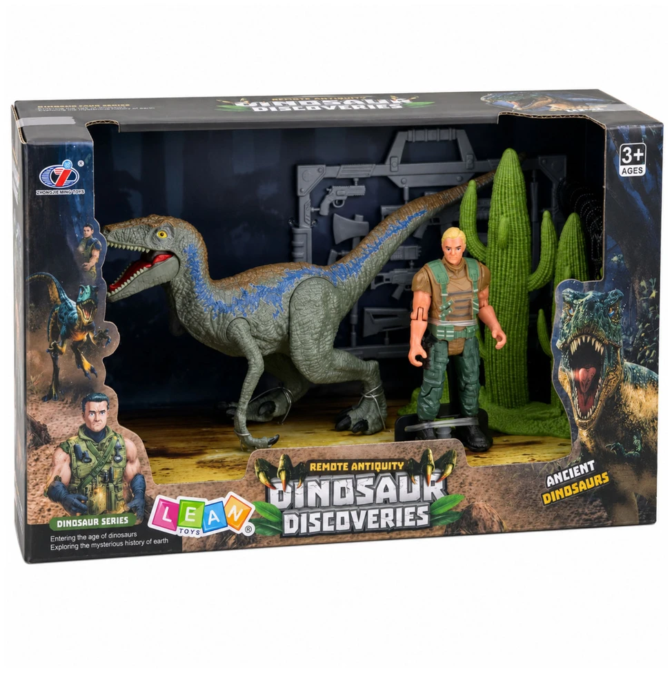 Lean Toys Rinkinys Dinosaur Hunter Figures Movabable Limbs Mesh Weapon Priedai
