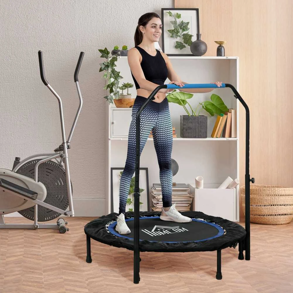 Homcom SPORTNOW 102 cm fitneso batutas, sulankstomas mini batutas su 4 lygių reguliuojama rankena, LCD monitoriumi, fitneso rebounder suaugusiems, vaikams, iki 100 kg