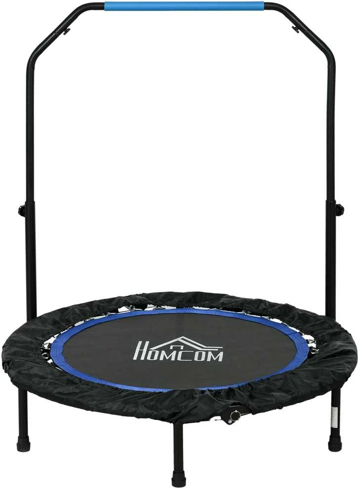Homcom SPORTNOW 102 cm fitneso batutas, sulankstomas mini batutas su 4 lygių reguliuojama rankena, LCD monitoriumi, fitneso rebounder suaugusiems, vaikams, iki 100 kg