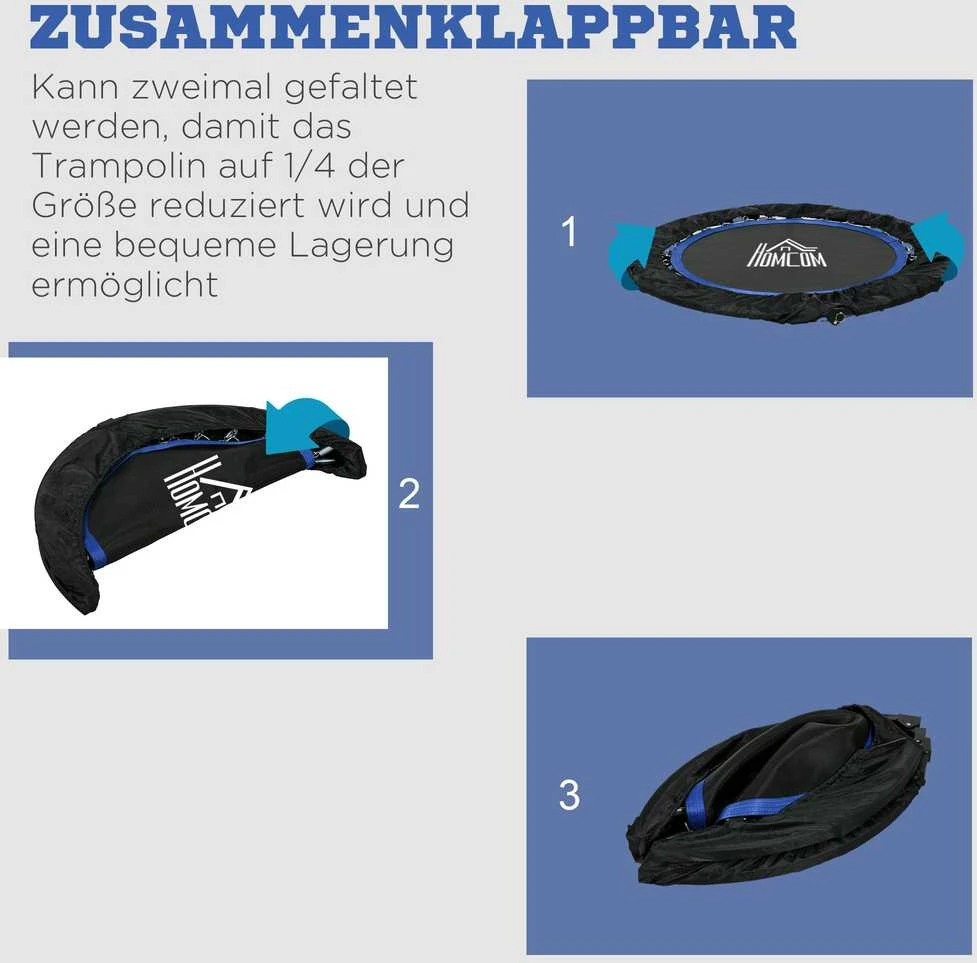 Homcom SPORTNOW 102 cm fitneso batutas, sulankstomas mini batutas su 4 lygių reguliuojama rankena, LCD monitoriumi, fitneso rebounder suaugusiems, vaikams, iki 100 kg