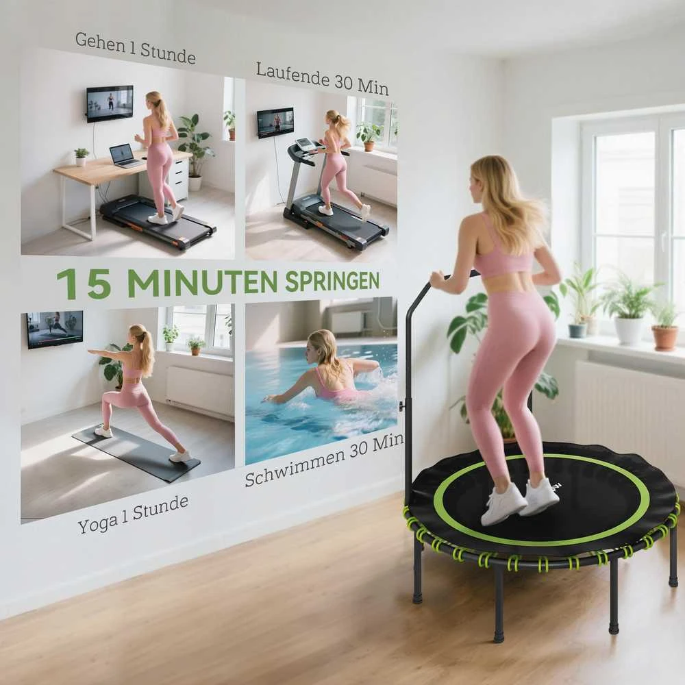 SPORTNOW Fitneso batutas su reguliuojamu ranktūriu, sportinis batutas vidaus ir lauko sąlygoms, plienas, plastikas, žalias