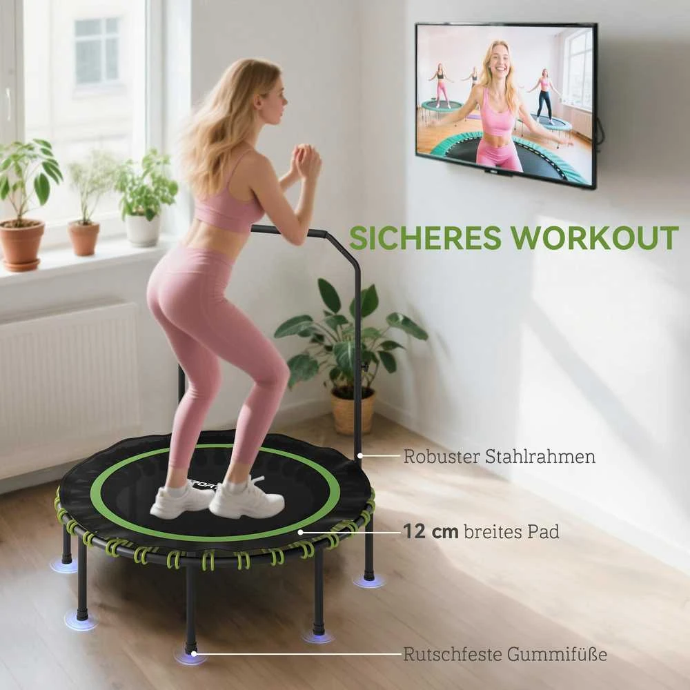 SPORTNOW Fitneso batutas su reguliuojamu ranktūriu, sportinis batutas vidaus ir lauko sąlygoms, plienas, plastikas, žalias