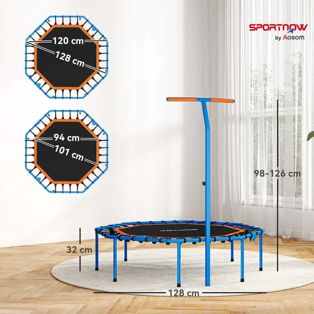 SPORTNOW treniruočių batutas, fitneso batutas su reguliuojama rankena, stabilus ir tylus, naudojimui patalpose, plieno, mėlynas
