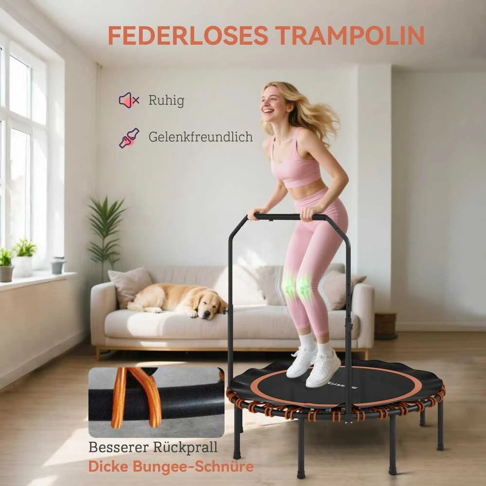 SPORTNOW fitneso batutas su reguliuojamu turėklu, sportinis batutas naudojimui viduje ir lauke, plienas, plastikas, oranžinis