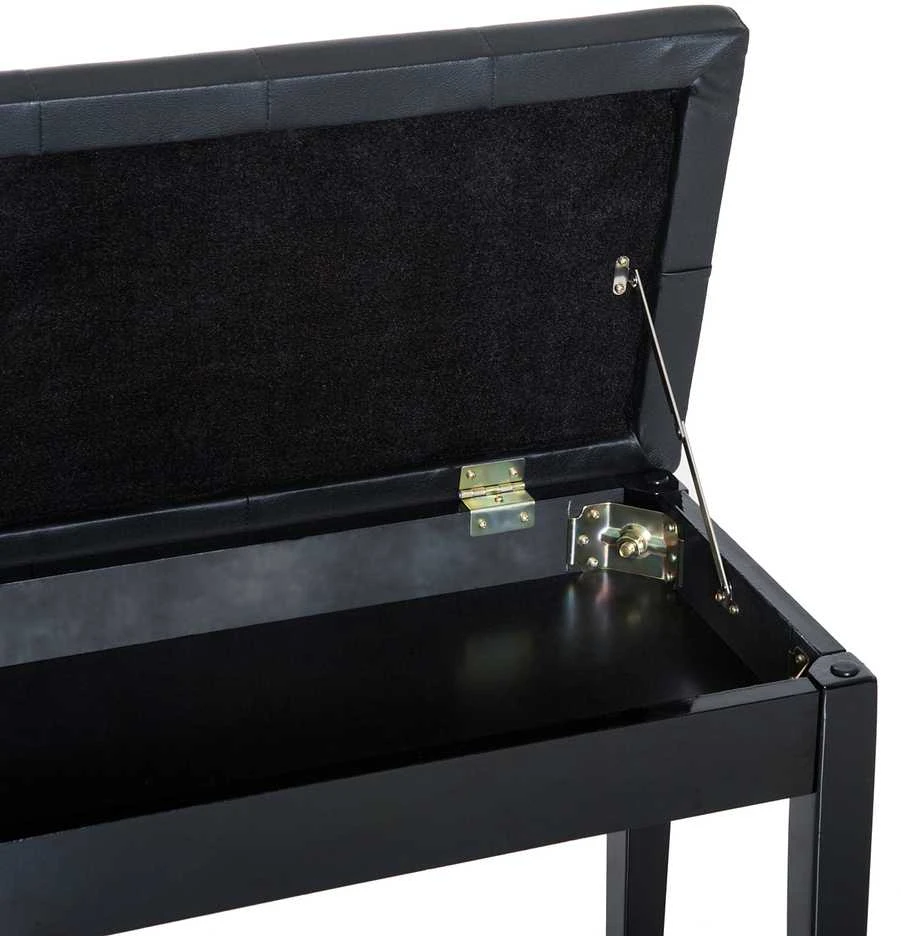 HOMCOM pianino suoliukas fortepijono suoliukas tradicinio kaimo stiliaus kosmetinis suoliukas su daiktadėže medinis odos imitacijos juodas 76 x 36 x 50 cm