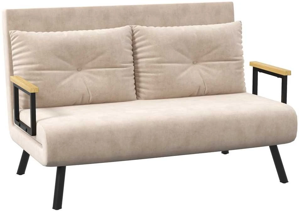 HOMCOM išskleidžiama sofa, poilsio fotelis su lovos funkcija, sulankstoma sofa su aksomo efektu, nugaros pagalvėlė, paminkštinta sofa su reguliuojamu atlošu, smėlio spalvos, 102 x 73 x 81 cm