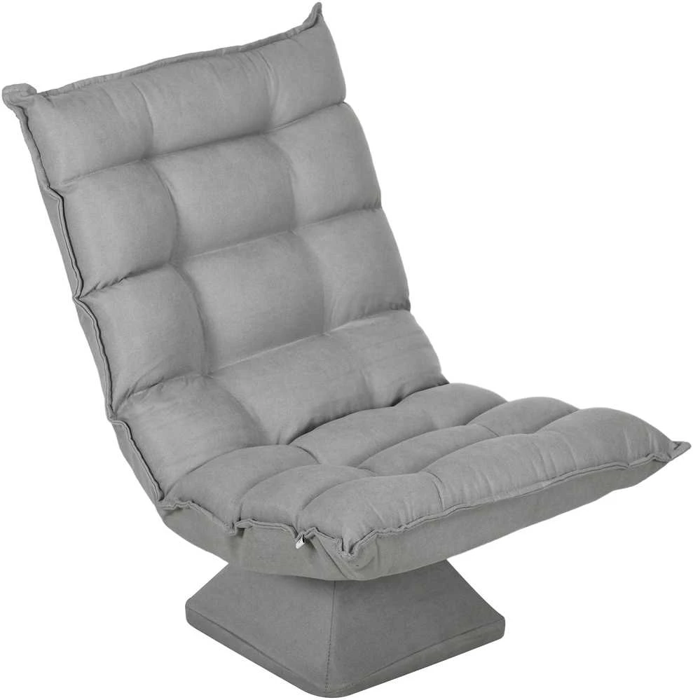 HOMCOM grindų kėdė, grindų sofa su reguliuojamu atlošu, besisukanti meditacijos kėdė su pagrindu, paminkštintas poilsio krėslas, tinginio sofa svetainei, biurui, šviesiai pilka